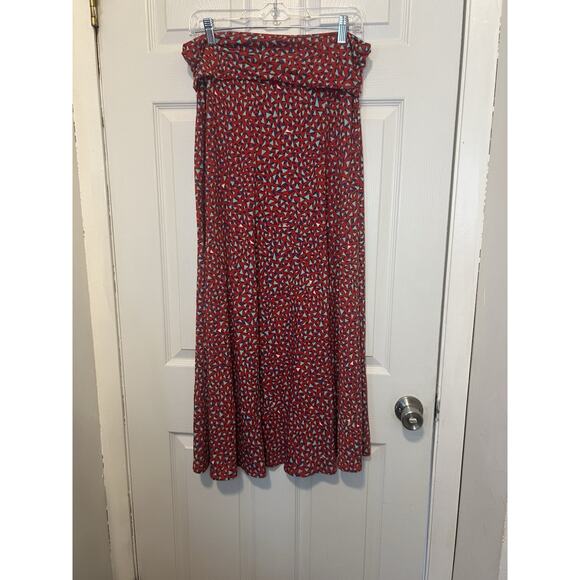 LuLaRoe Maxi Dress M Red Geometric Print Boho Strech Comfy - Picture 2 of 7